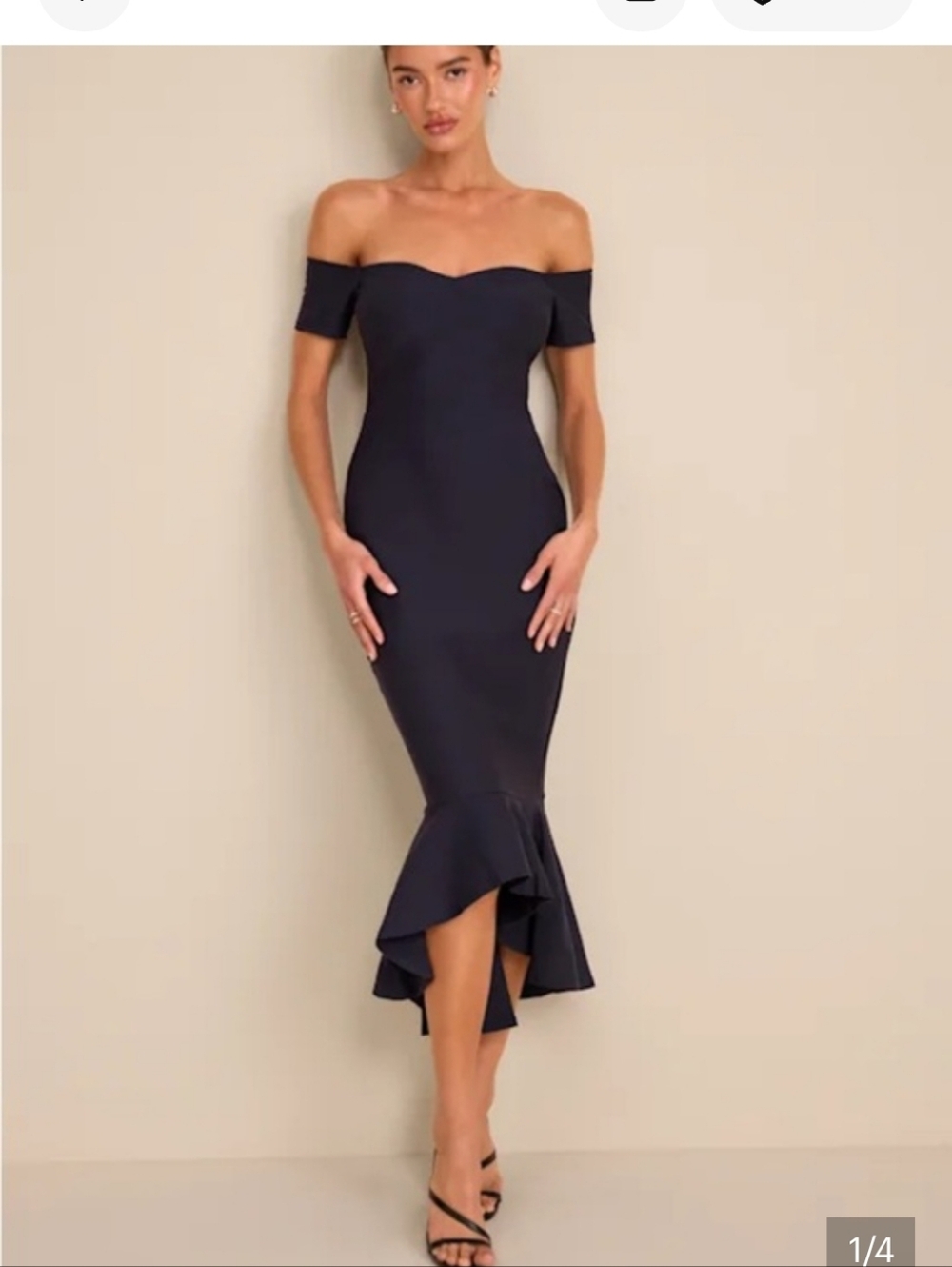 Lulus Off-Shoulder Navy Mermaid Midi Dress